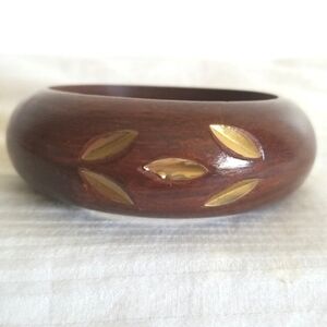 Wood Gold Inlay Diamond Shape Bangle Bracelet